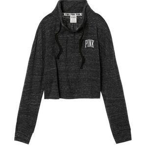 NWT VS PINK Cropped Quarter Snap Pullover Sweatshirt Large Gray